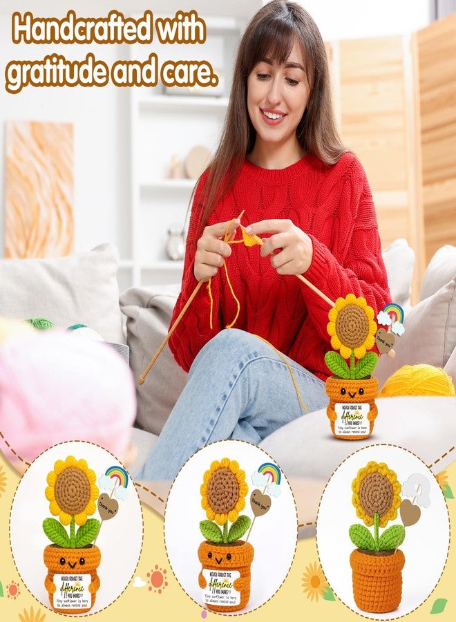 Frabaca Mini Positive Crochet Sunflower Desk Decor - Never Forget the Difference You Make - Christmas Appreciation Gifts for Women Teacher, Coworker, Nurse, Mentor for Retirement, Farewell, Thanksgiving - Image 3